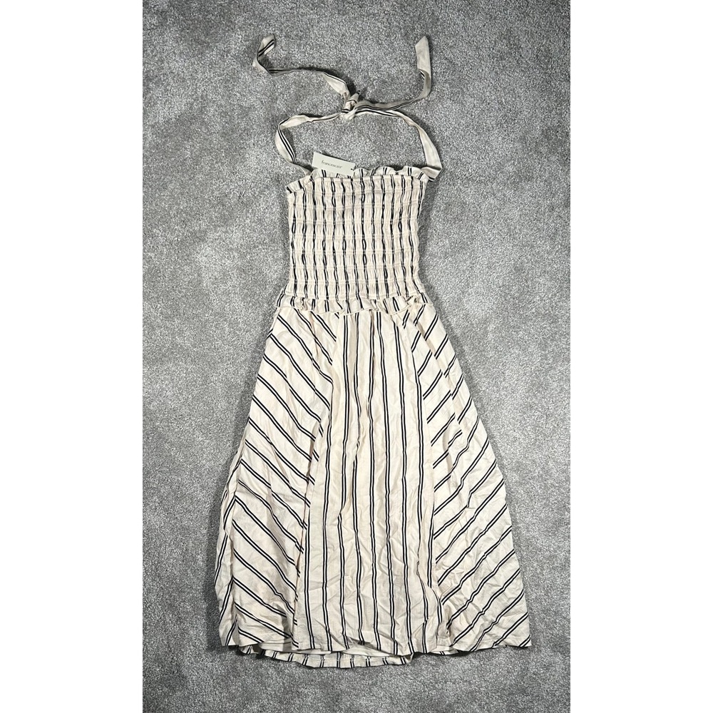 Francesca's Smocked Halter Midi Dress Black White Striped Small NWT